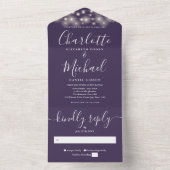 Lila String-Lichter Moderne SkriptWedding All In One Einladung (Innen Boden)
