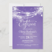 Lila String Lights 18. Geburtstagsparty Einladung (Vorderseite)
