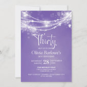 Lila String Lights 30. Geburtstag Party Einladung (Vorderseite)