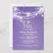 Lila String Lights 50. Geburtstagsparty Einladung (Vorderseite)
