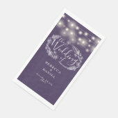 Lila String Lights Bluescript-Hochzeit Serviette (Ecke)