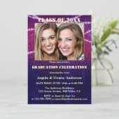 Lila String Lights Foto Abschluss Einladung (Stehend Vorderseite)