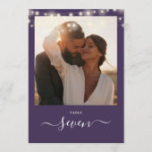 Lila String Lights Foto Tischnummer (Vorderseite)