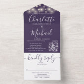 Lila String Lights Mason Jars Wedding All In One Einladung (Innen Boden)