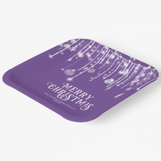 Lila String Lights Party Pappteller (Gewinkelt)