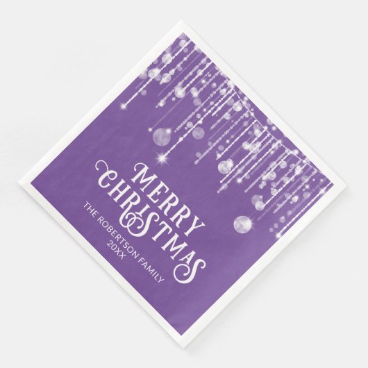 Lila String Lights Party Serviette (Ecke)