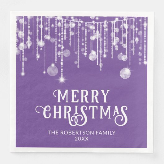 Lila String Lights Party Serviette (Vorderseite)