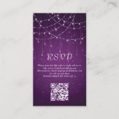 Lila String Lights QR Code Wedding RSVP Begleitkarte (Vorderseite)
