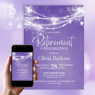 Lila String Lights-Retirement-Party Einladung
