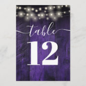 Lila String Lights Rustic Barn Wood Tischnummer (Rückseite)