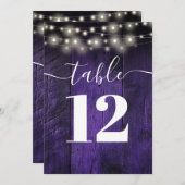 Lila String Lights Rustic Barn Wood Tischnummer (Vorne/Hinten)