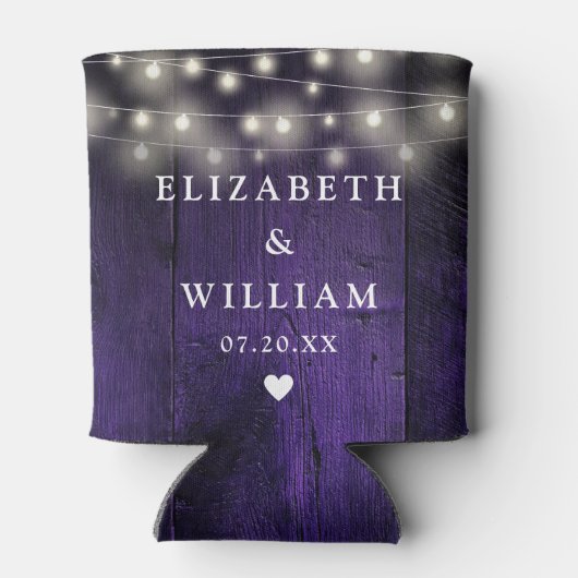 Lila String Lights Rustic Wood Boho Barn Wedding Dosenkühler (Rückseite)