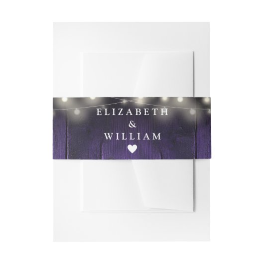 Lila String Lights Rustic Wood Boho Barn Wedding Einladungsbanderole (Vorderseite Beispiel)