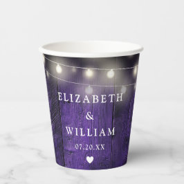 Lila String Lights Rustic Wood Boho Barn Wedding Pappbecher