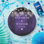 Lila String Lights Rustic Wood Boho Barn Wedding Pappteller (Party)