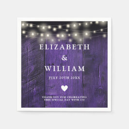 Lila String Lights Rustic Wood Boho Barn Wedding Serviette