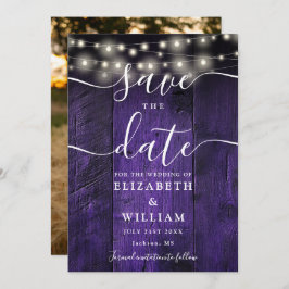 Lila String Lights Rustic Wood Foto Hochzeit Save The Date