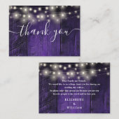 Lila String Lights Rustic Wood Wedding Vielen Dank Platzkarte (Vorne/Hinten)