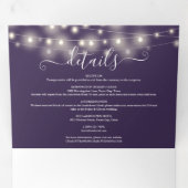 Lila String Lights Script Monogram Wedding Dreifach Gefaltete Einladung (Innen Erste Seite)