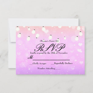 Lila String Lights Sparkle Party RSVP Card