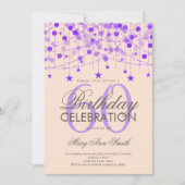 Lila String Lights & Stars aller Altersklassen Einladung (Vorderseite)