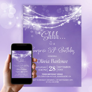 Lila String Lights Überraschung 30. Geburtstag Par Einladung