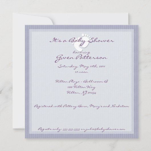 Lila Stripe Baby Dusche Einladungen (Vorderseite)