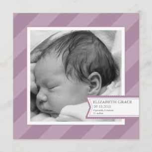 Lila Stripe Foto Geburtsankündigung Ankündigung