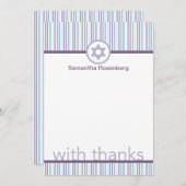 Lila Stripes Bat Mitzvah Vielen Dank Dankeskarte (Vorne/Hinten)