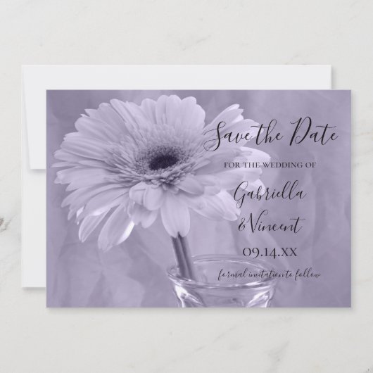 Lila, stumpfe Daisy Wedding Save the Date (Vorderseite)