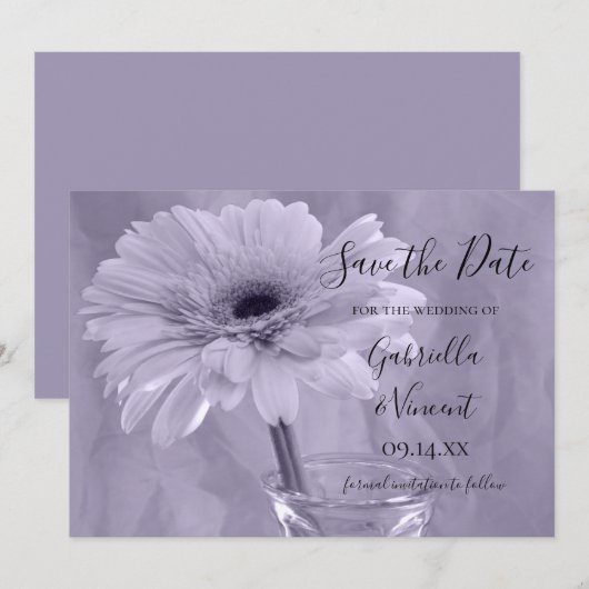 Lila, stumpfe Daisy Wedding Save the Date (Vorne/Hinten)