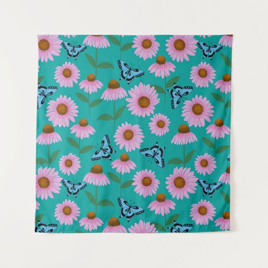 Lila Stützen und Schmetterlingsmuster Wandteppich (Vorderseite)