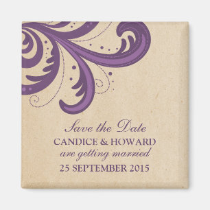 Lila stylische Wirbel Speichern Sie das Date Magne Magnet