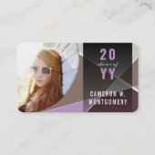 Lila Stylish Geometric Lines Mod Foto Graduate Telefonnummerkarte (Vorderseite)