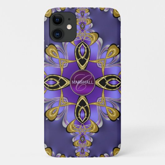 Lila Stylish Satin Lace Art Monogram iPhone Case (Rückseite)