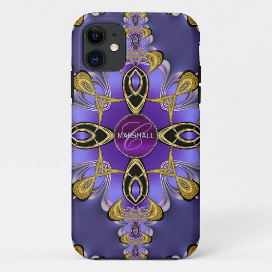 Lila Stylish Satin Lace Art Monogram iPhone Case (Rückseite)