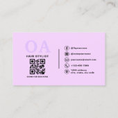 Lila Stylist QR Code Monogramm Visitenkarte (Rückseite)