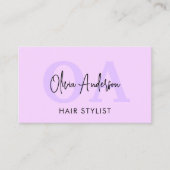 Lila Stylist QR Code Monogramm Visitenkarte (Vorderseite)