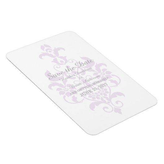 Lila subtile Damask Save the Date Flexi Magnet (Rechte Seite)