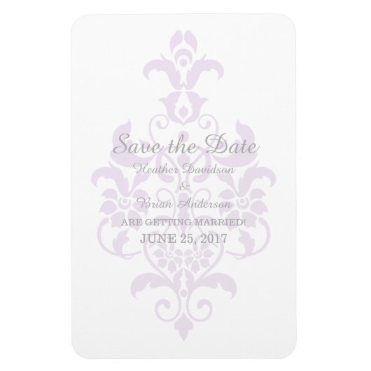 Lila subtile Damask Save the Date Flexi Magnet (Vertikal)