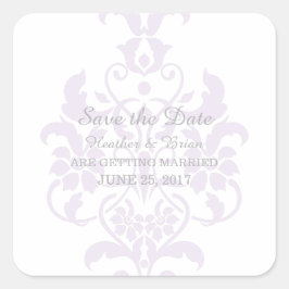 Lila, subtile Damast Save the Date Aufkleber