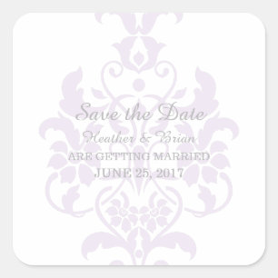 Lila, subtile Damast Save the Date Aufkleber