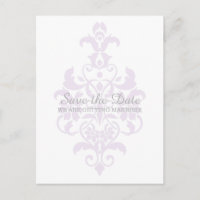 Lila subtiler Damast Save the Date Postkarte