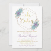 Lila Succulents Goldene Babydusche Einladung (Vorderseite)