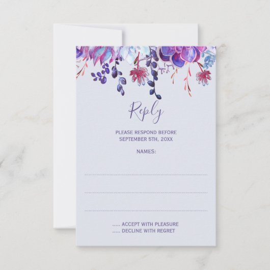 Lila Succulents Wedding Repair Cards RSVP Karte (Vorderseite)