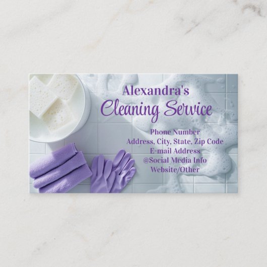Lila Suds Elegantes Reinigungsservice Visitenkarte (Vorderseite)