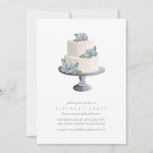 Lila Sukkulärer Geburtstagskuchen Einladung (Vorderseite)