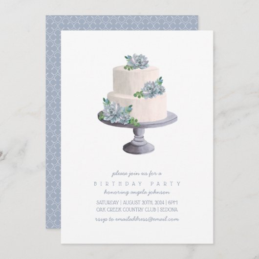 Lila Sukkulärer Geburtstagskuchen Einladung (Vorne/Hinten)