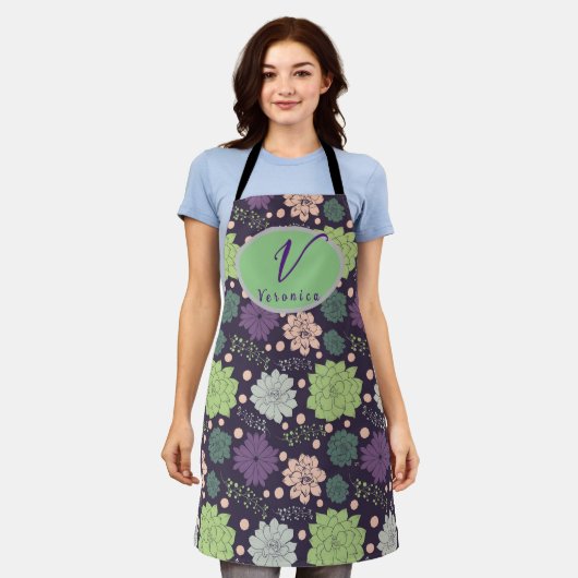 Lila sukkuläres Monogramm-Skript Schürze (Getragen)