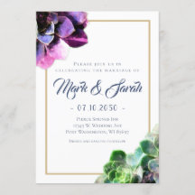 Lila Sukkulationen mit Blue Text Tan Line Hochzeit